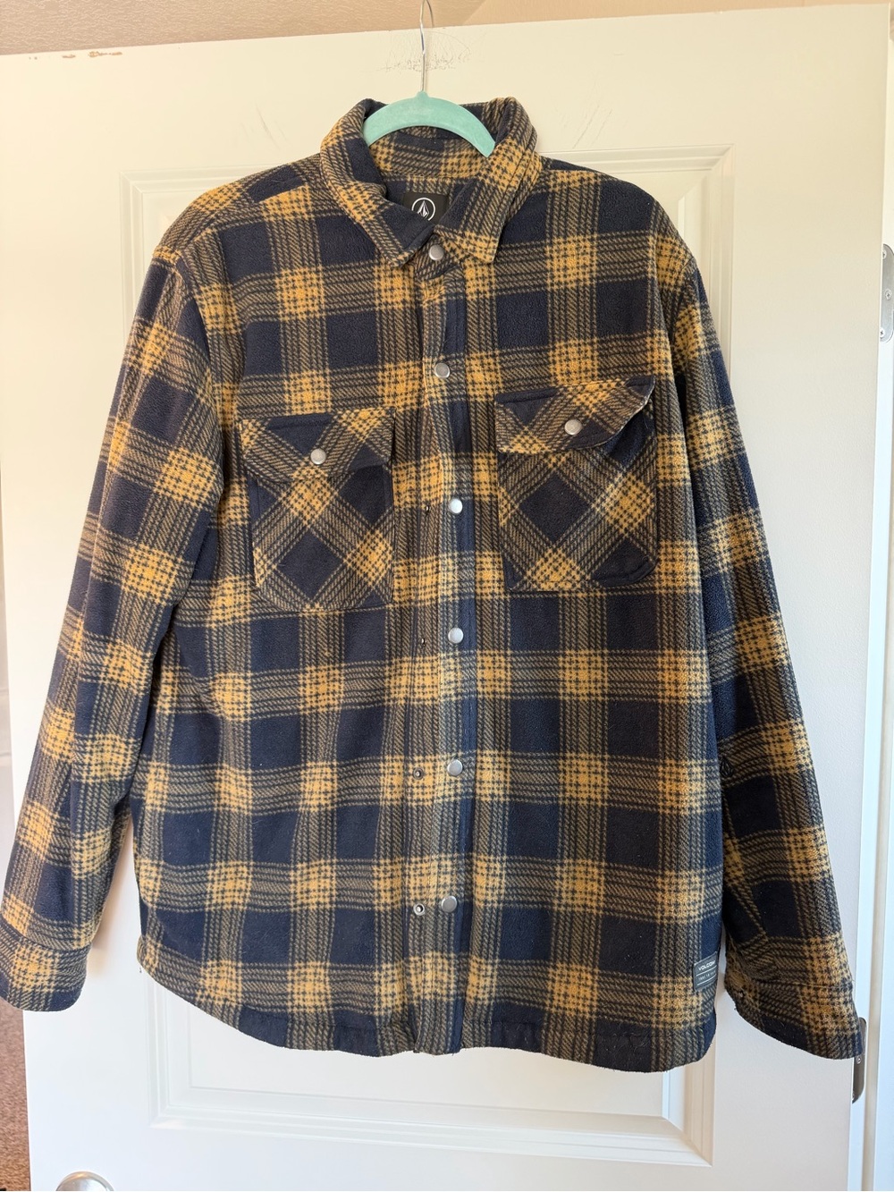 Volcom Navy and Mustard Plaid Sherpa Jacket